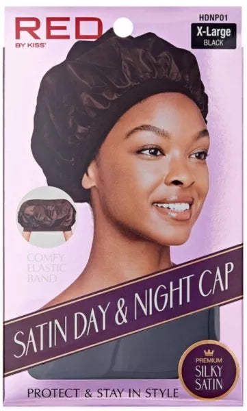 RED By Kiss: Satin Day & Night Cap - Black One Size